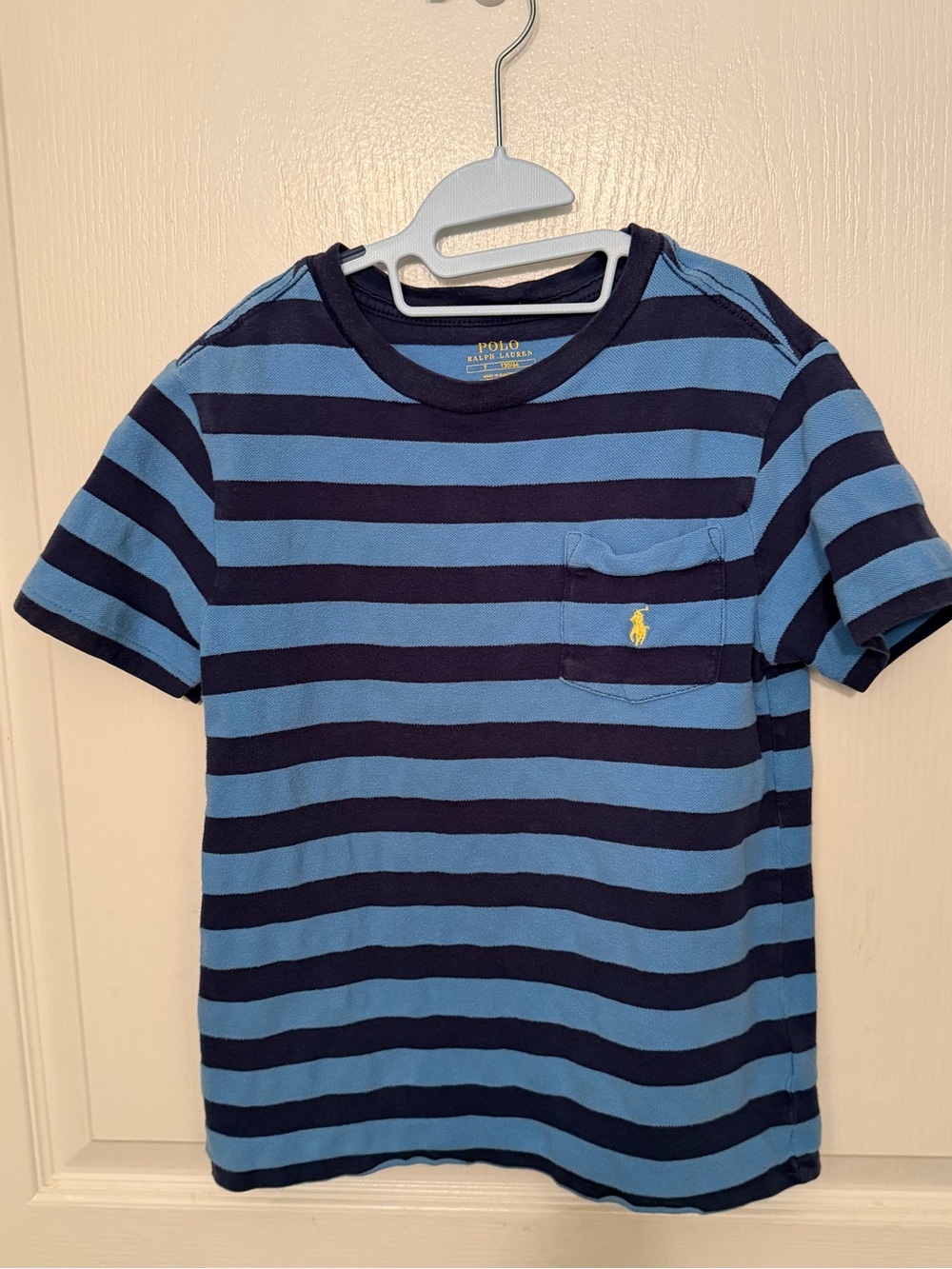 Polo by Ralph Lauren Light Blue & Navy Striped Pocket Tee - Kids